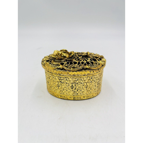VTG StyleBuilt Gold Oval Trinket / Jewlery Box Floral Design Lid - Picture 1 of 7